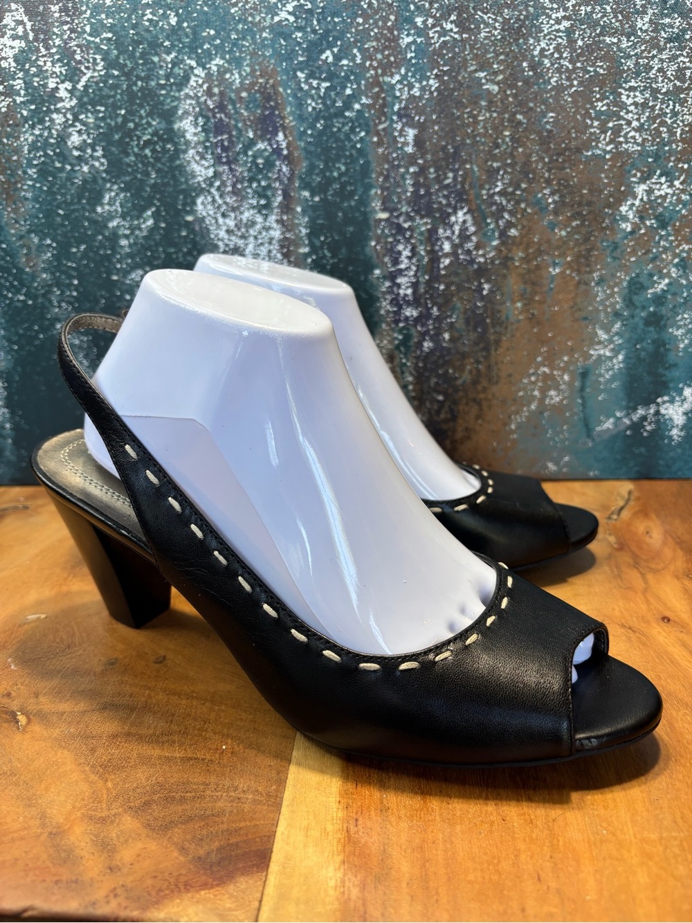 Naturalizer Y2K Vintage Black Peep Toe Slingback Heels Size 10 GUC